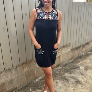 INC International Concepts Black Dress with Floral Embroidery